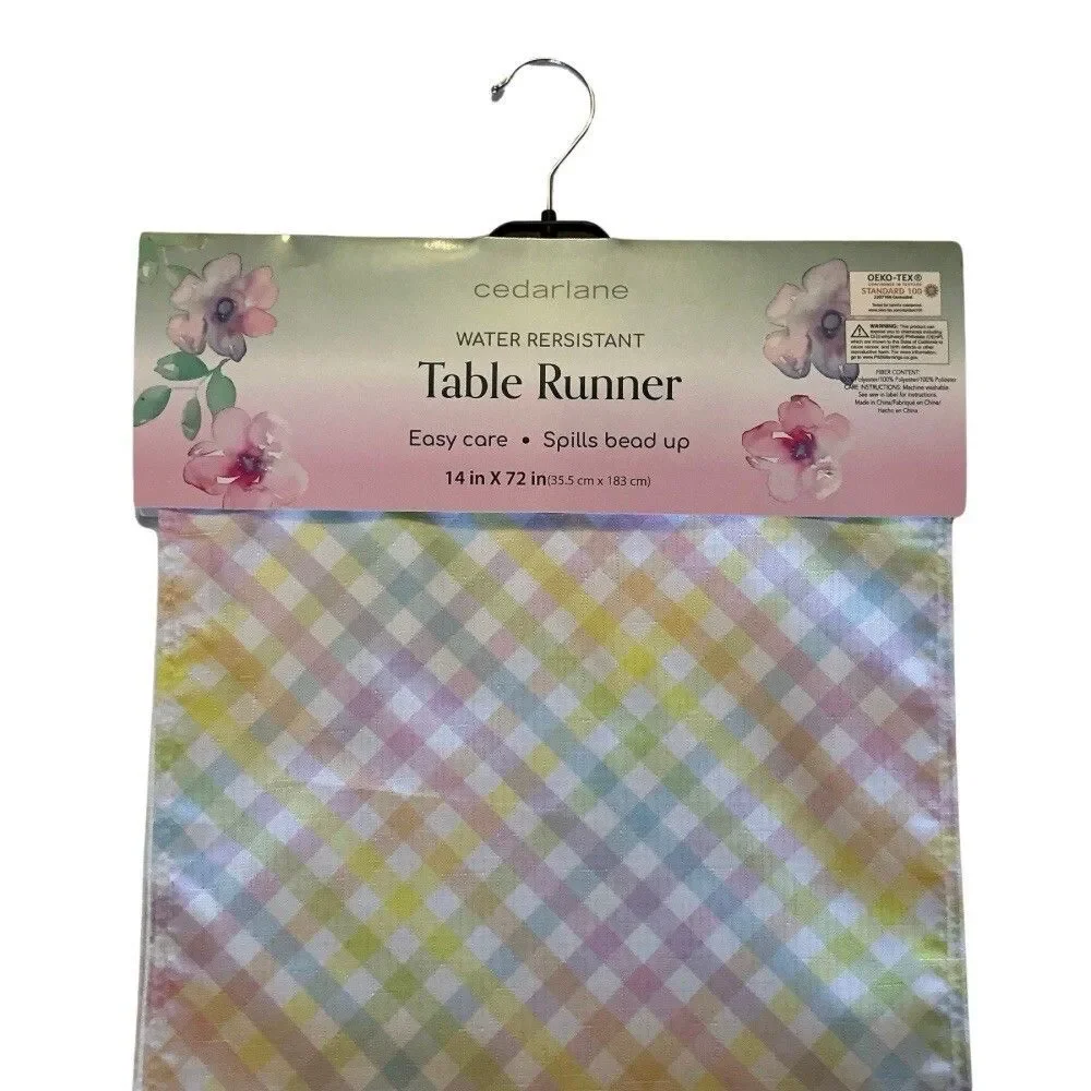 Table Runner 14 X 72 Inch Gender Reveal Pastel Plaid Water Resistant Easy Care